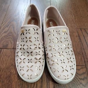 Pink & Rose gold michael kors slide on sneakers